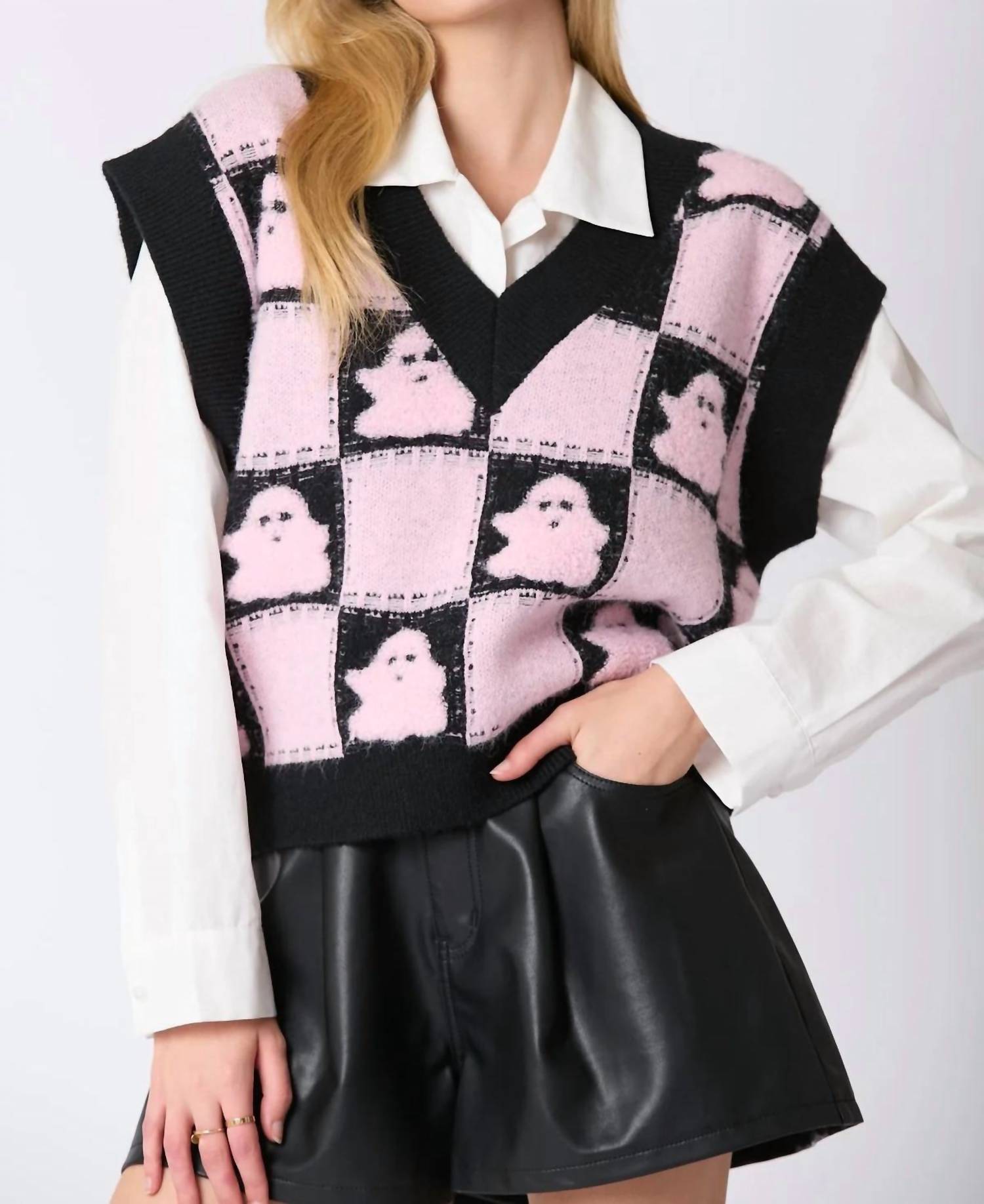 

Жилет-свитер Hey Boo розового и черного цветов Peach Love, розовый/черный