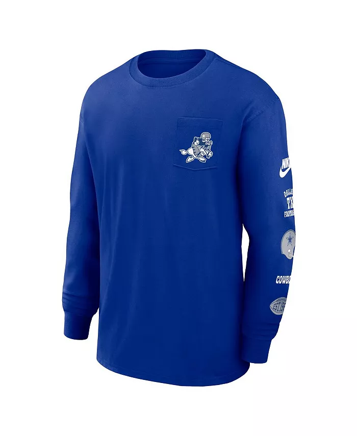 Мужская футболка Royal Dallas Cowboys Rewind Max90 с карманом и длинным рукавом Nike — фото 2