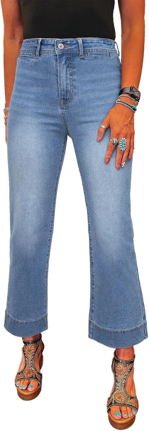 

SHEWIN женские джинсы с широкими штанинами на высокой талии, стрейч, длина по внутреннему шву 25-26 дюймов