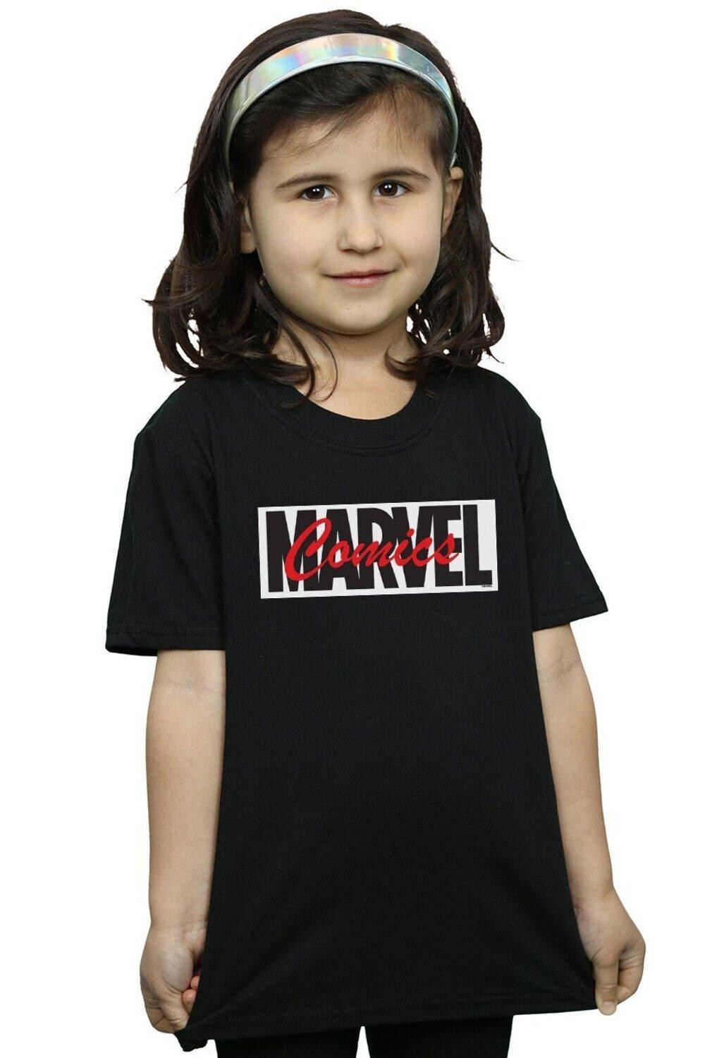 

Хлопковая футболка с красным шрифтовым логотипом Marvel, черный