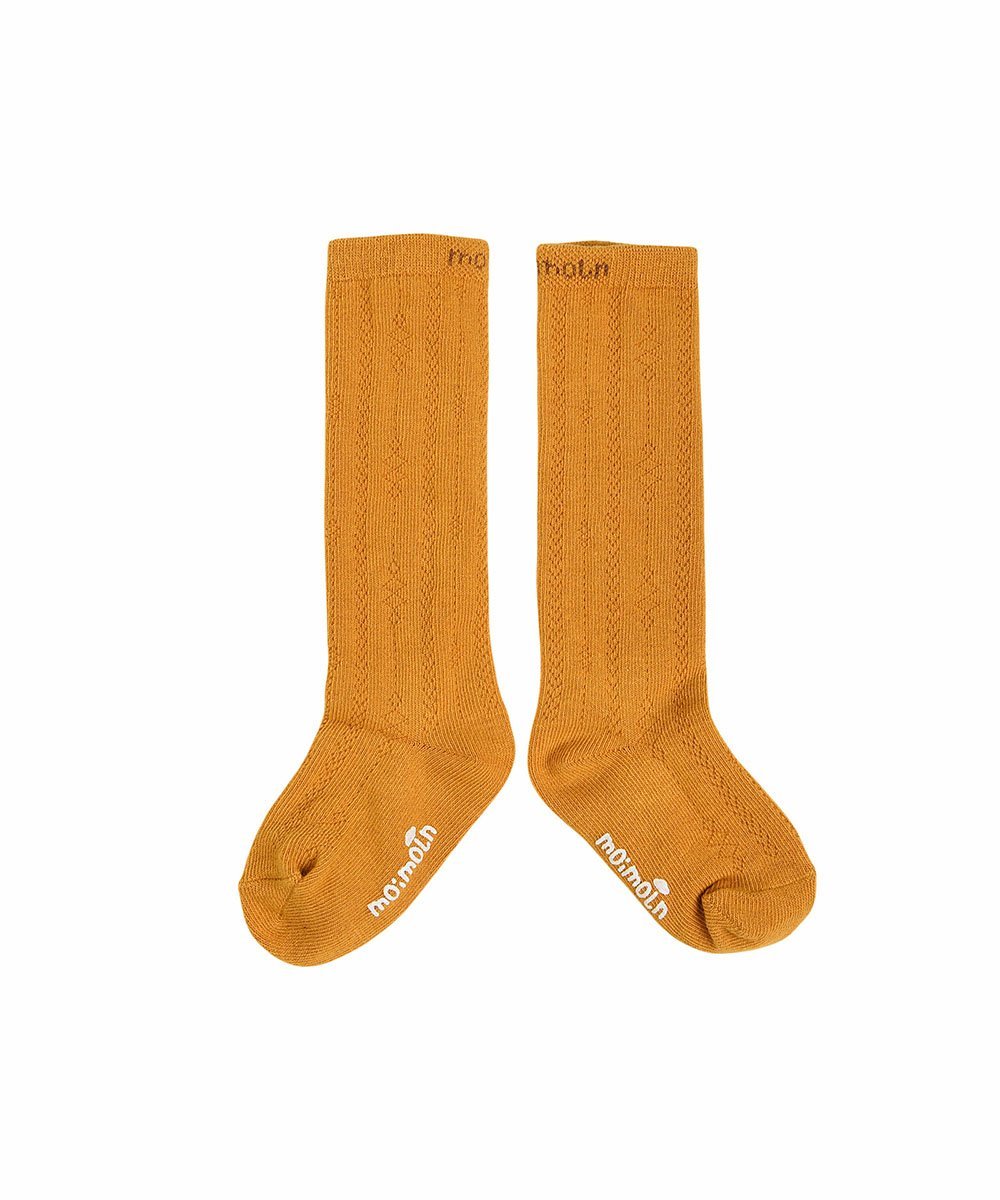 Длинные вязаные носки с ромбовидным узором Moimoln, Mustard