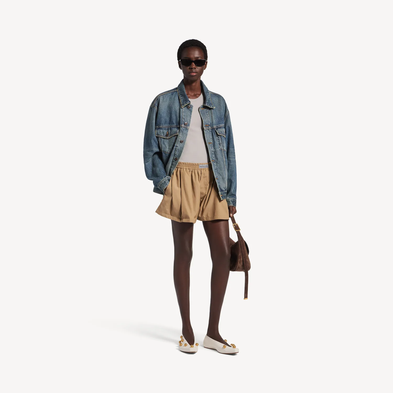 BALENCIAGA Женские шорты-боксеры А-силуэта песочно-бежевого цвета — фото 2