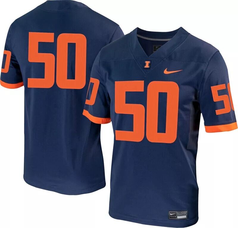 

Мужская футбольная майка Nike Illinois Fighting Illini #50 синего цвета Неприкасаемые