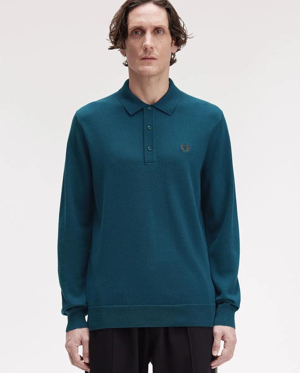 

Мужской джемпер с длинными рукавами и воротником поло Fred Perry, темно-синий