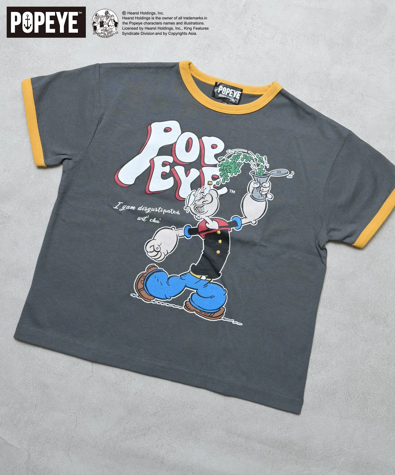 Детская футболка POPEYE с принтом и круглым вырезом серого цвета