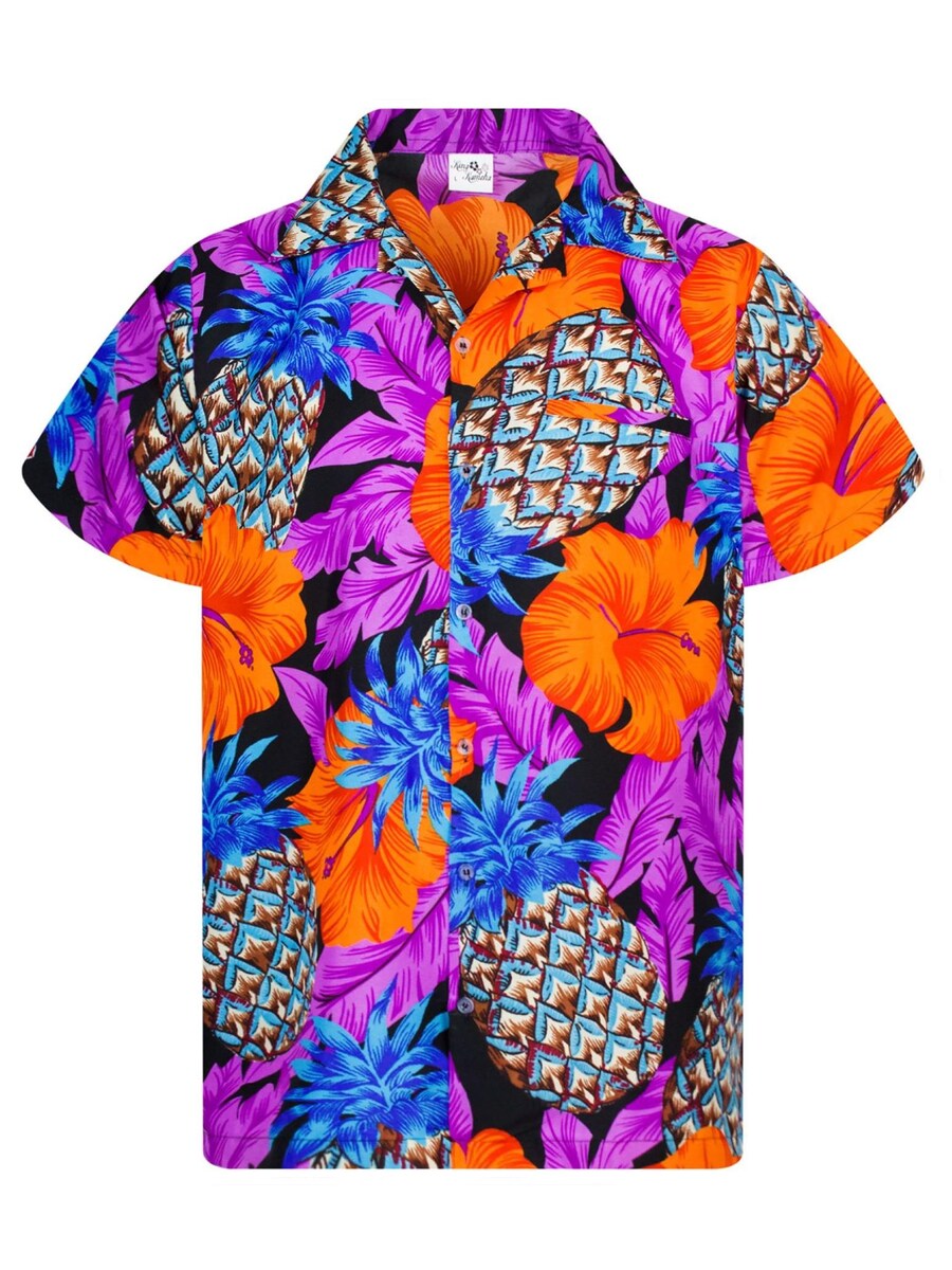 

Рубашка King Kameha Pineapple Hibiscus Black Line, фиолетовый