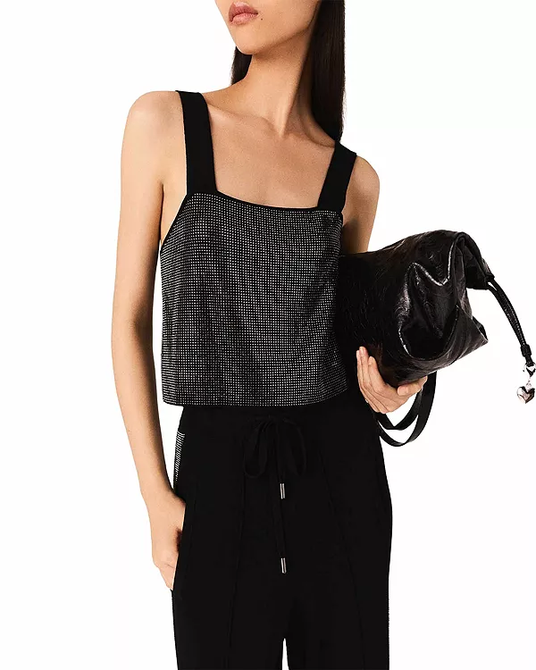 

Вязаный топ с бретелями и стразами Maje, черный