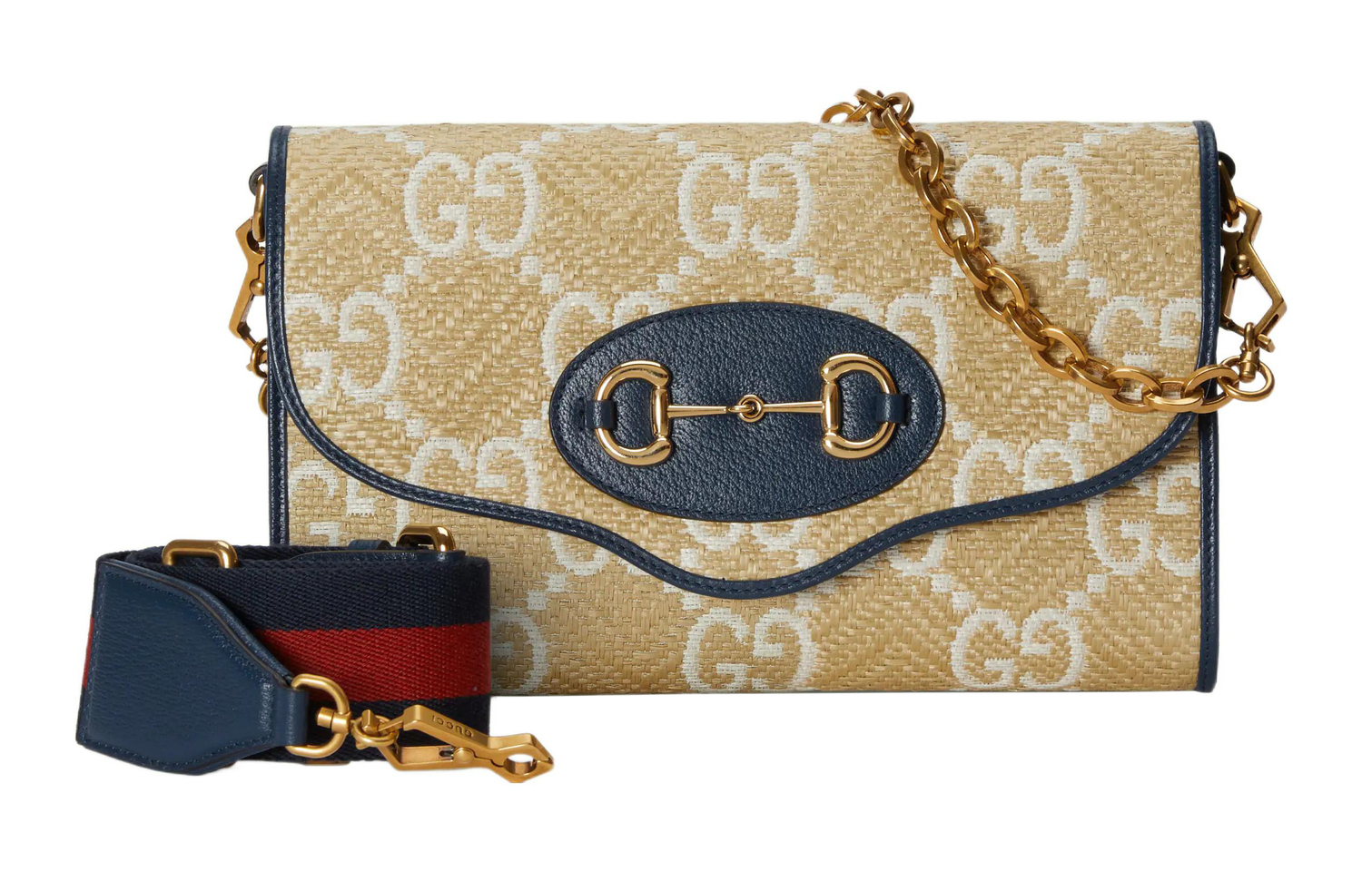 

GUCCI Сумка через плечо с кожаной цепью и эффектом рафии