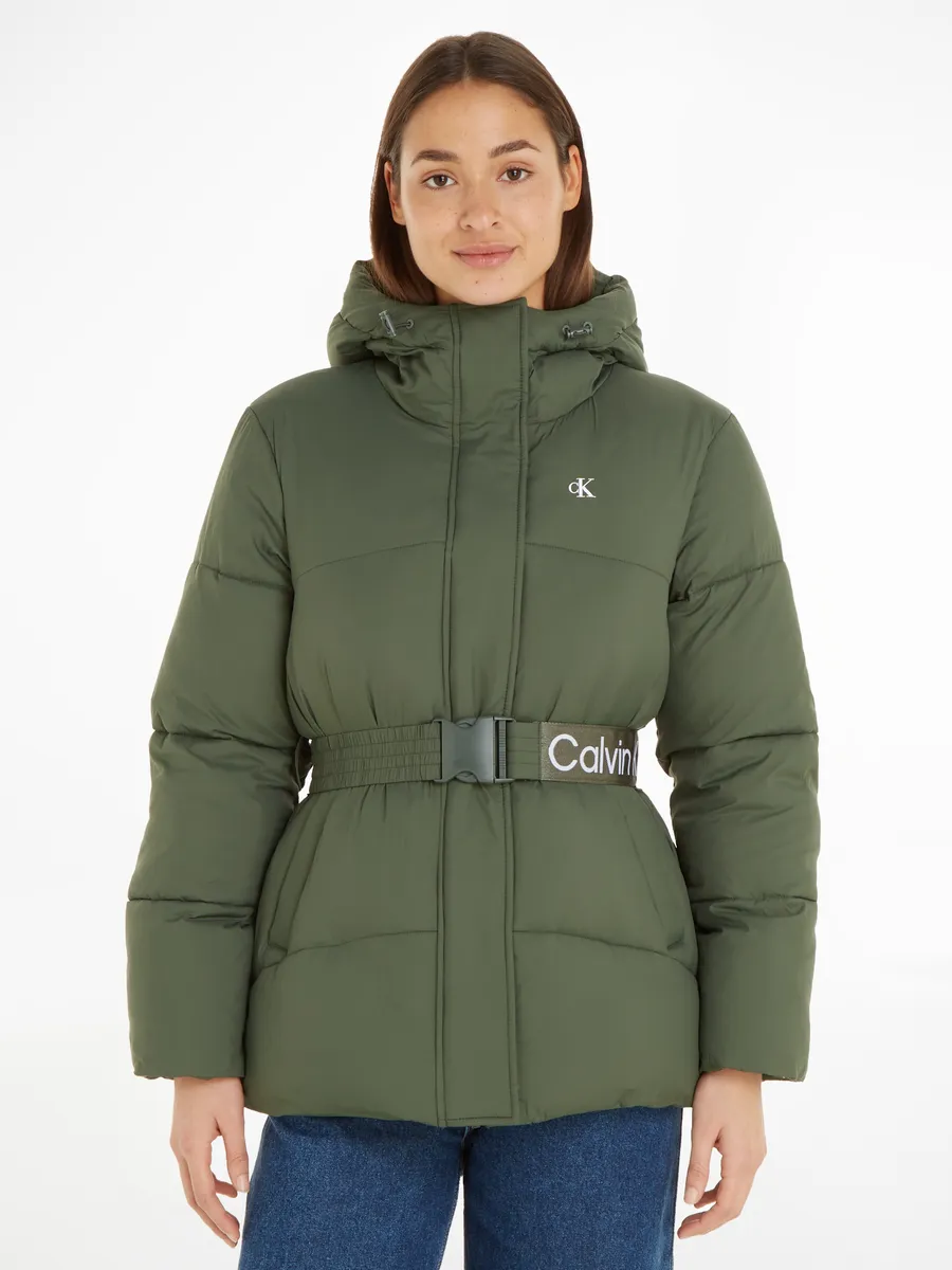 

Уличная куртка Calvin Klein Jeans, с капюшоном и поясным ремнем, хаки
