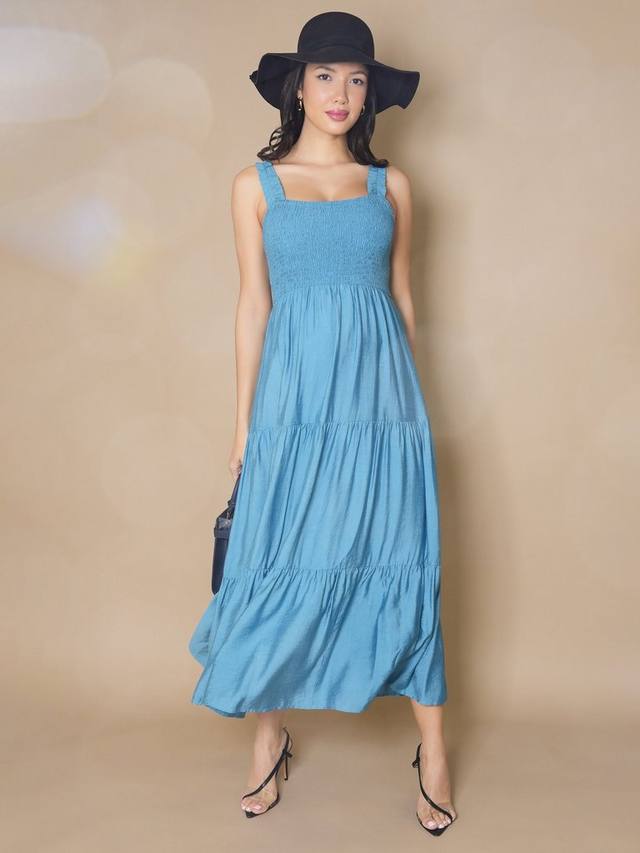 

Платье макси Ayla без рукавов с ярусами Tiffany Rose, Azure Blue