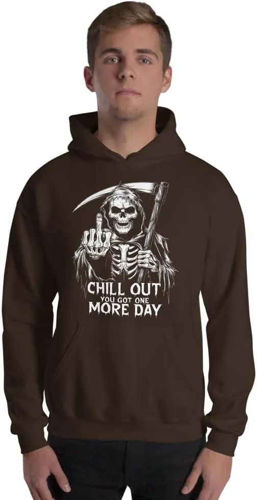 Толстовка Unisex Chill Out You Got One More Day, футболка Funny Halloween Angel of Death Grim Reaper Scythe Chill Out Generic, Dark Chocolate