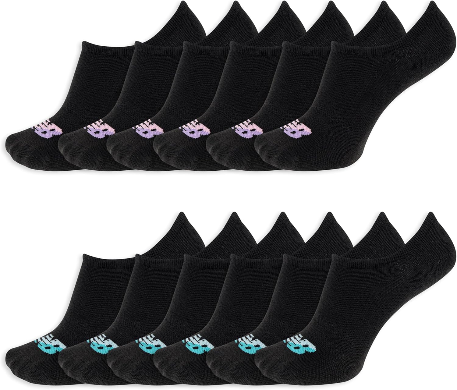 

Носки New Balance унисекс для взрослых Performance Cushioned Liner Socks - 6 и 12 пар - влагоотводящие, Black (12 Pairs)