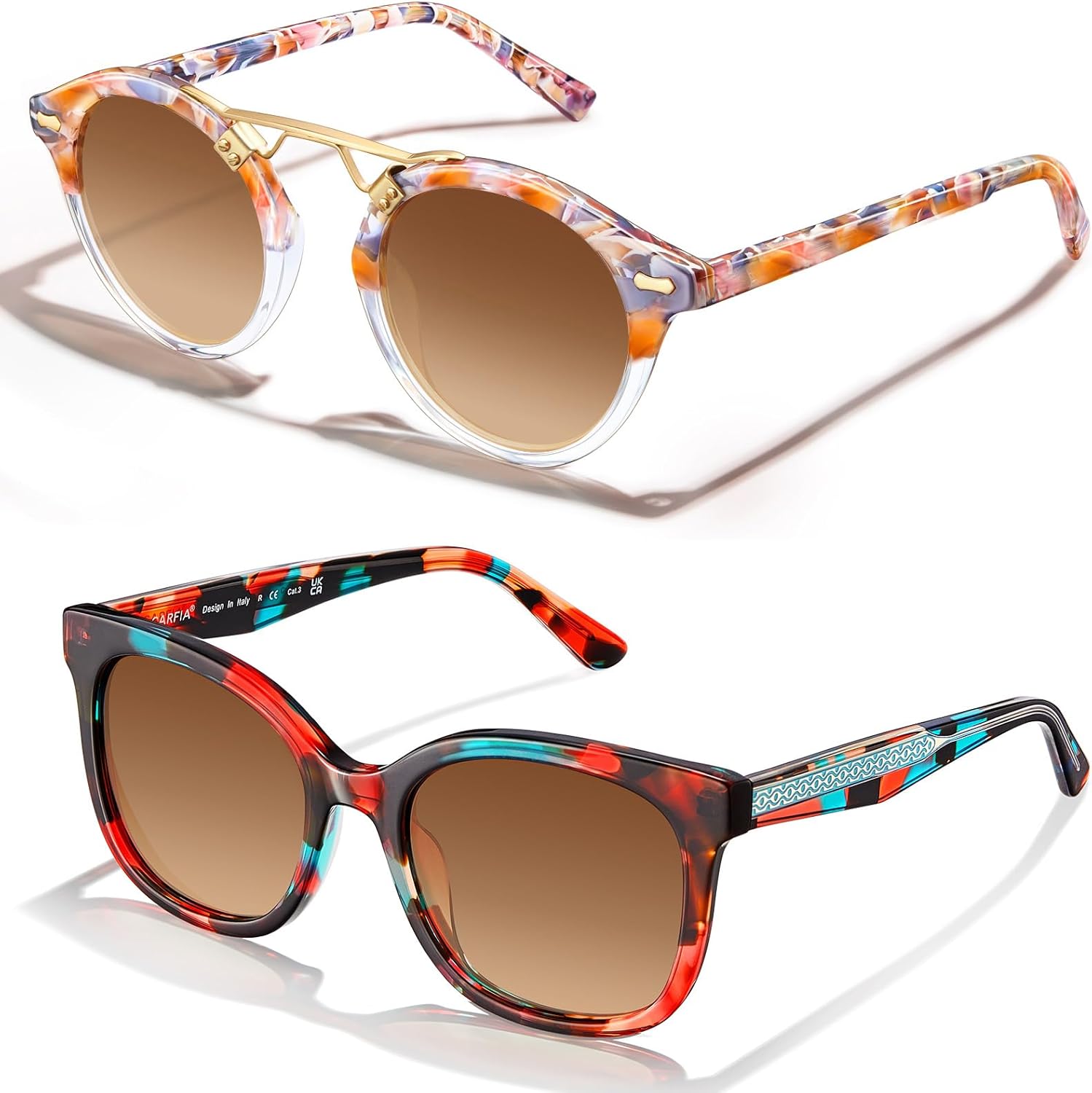 

Женские поляризованные солнцезащитные очки CARFIA «Кошачий глаз» из ацетата с цветочным узором, защита от УФ-излучения, ретро-стиль с рельефным рисунком и проволочным каркасом
