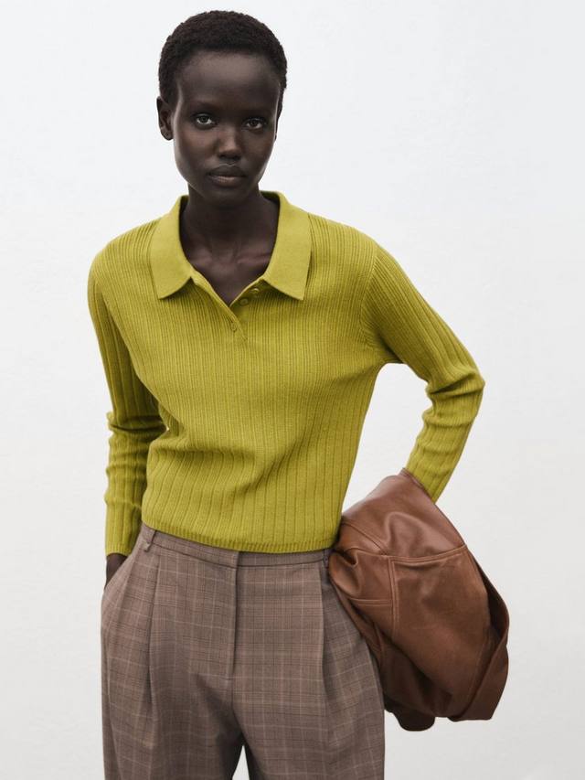 

Джинсовый поло-свитер с ребристой вязкой Mango, Green