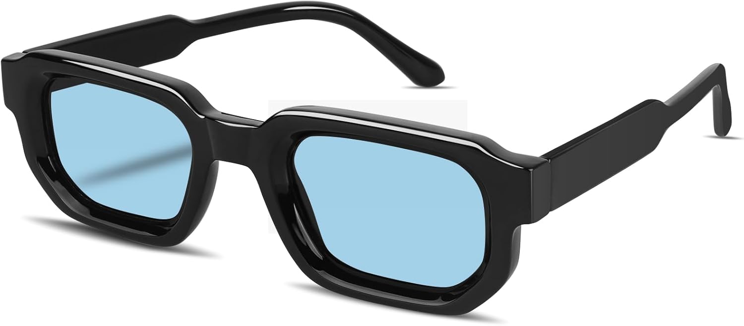 

Ретро квадратные солнцезащитные очки для женщин и мужчин, винтажные прямоугольные, в толстой оправе, модные массивные женские очки GM9605 GIGIMOTTE, Black Frame /Blue Lenses