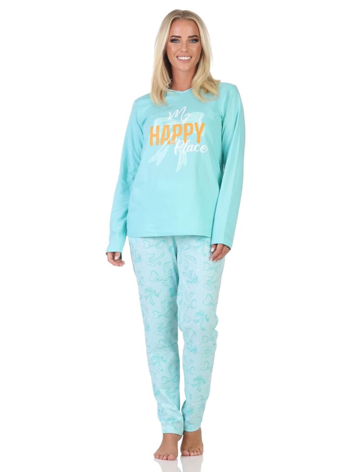 

NORMANN Пижама с длинными рукавами и бантом бирюзового цвета