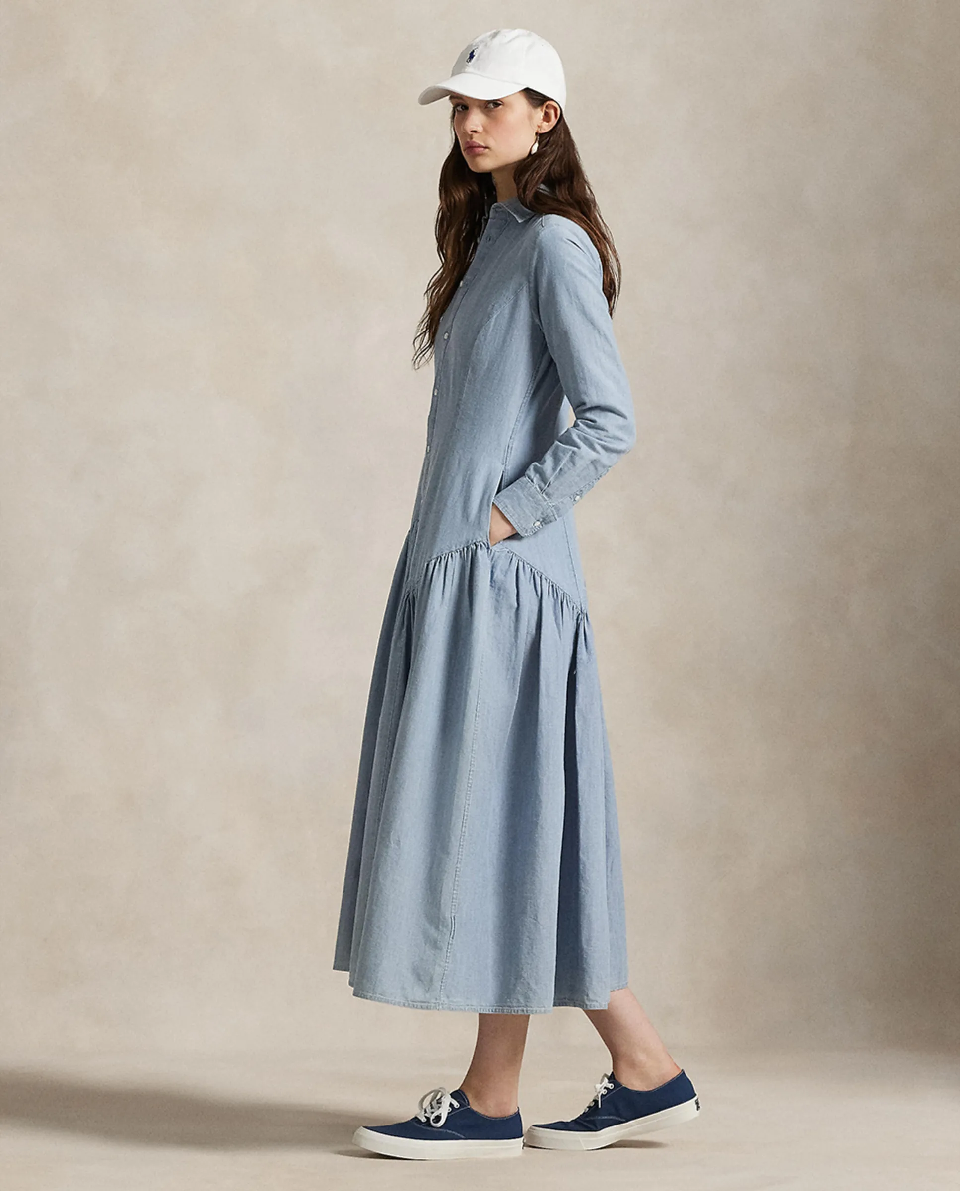 

Длинный джинсовый рубашечный сарафан Polo Ralph Lauren, светло-голубой