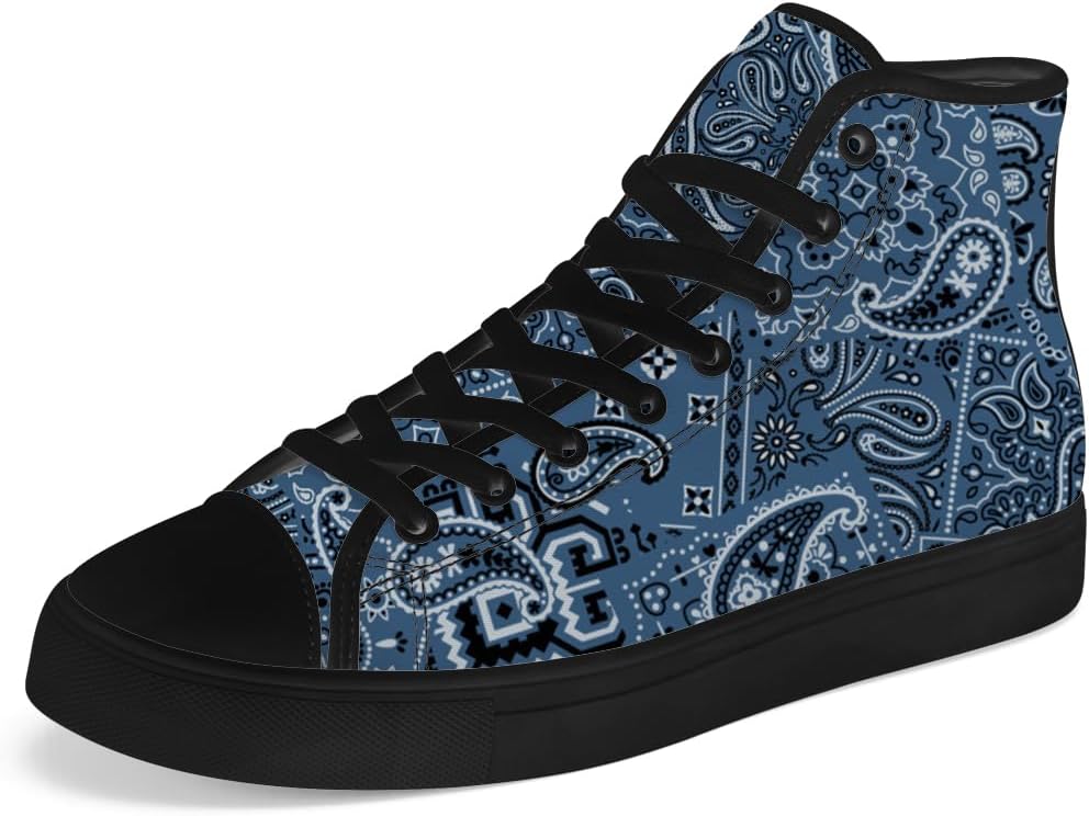 

Кеды Chebing Paisley с высоким верхом из канвы для мужчин и женщин, высокие кроссовки на шнуровке, повседневная обувь, подарок для папы и мамы, синий
