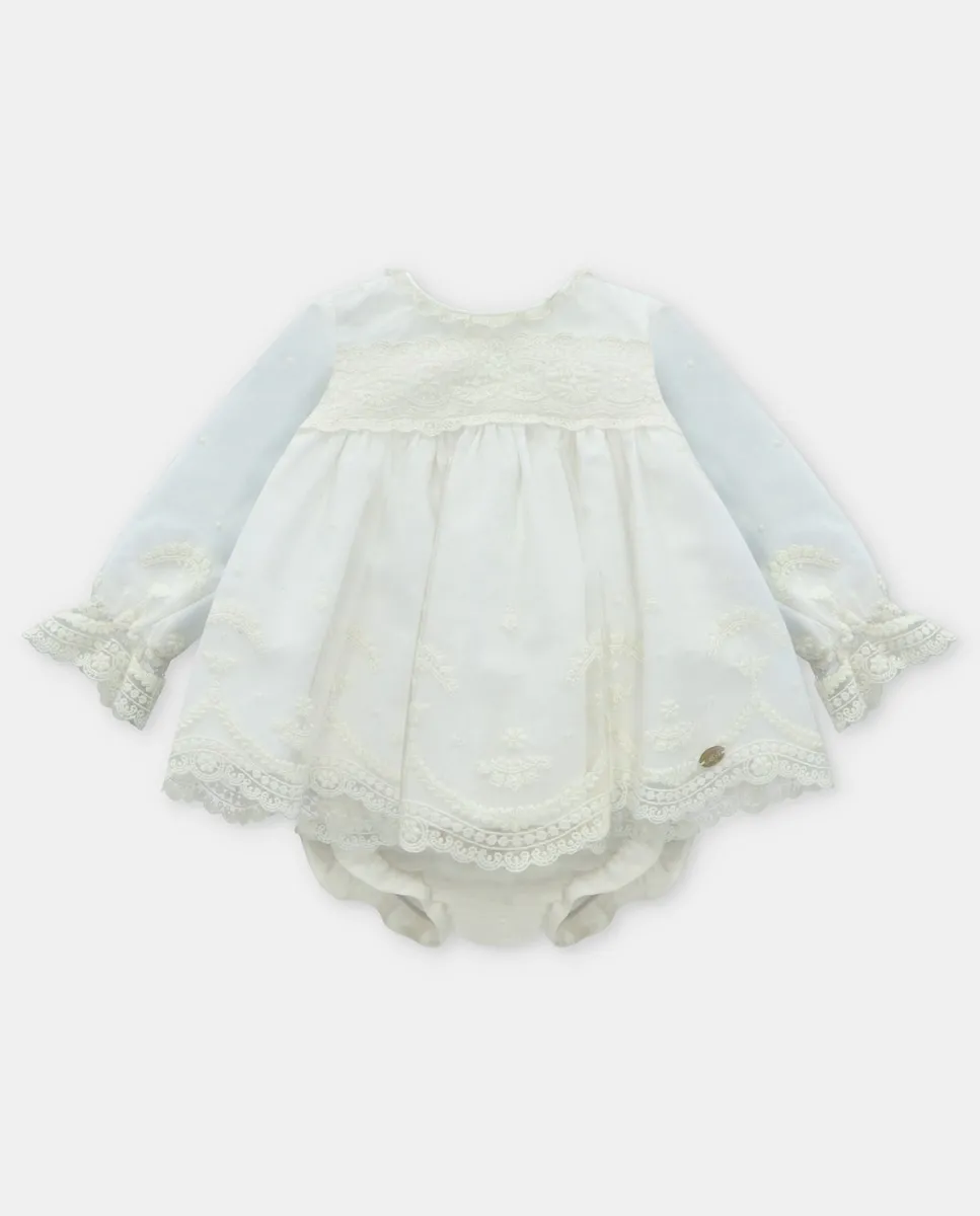 

Комплект для малыша платье с трусиками из ткани с вышивкой на натуральном фоне Martín Aranda, бежевый