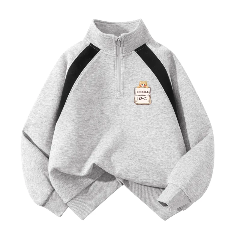 Детский свитшот с полуоткрытым воротником WARRIOR, Gray/H Pocket Bear K