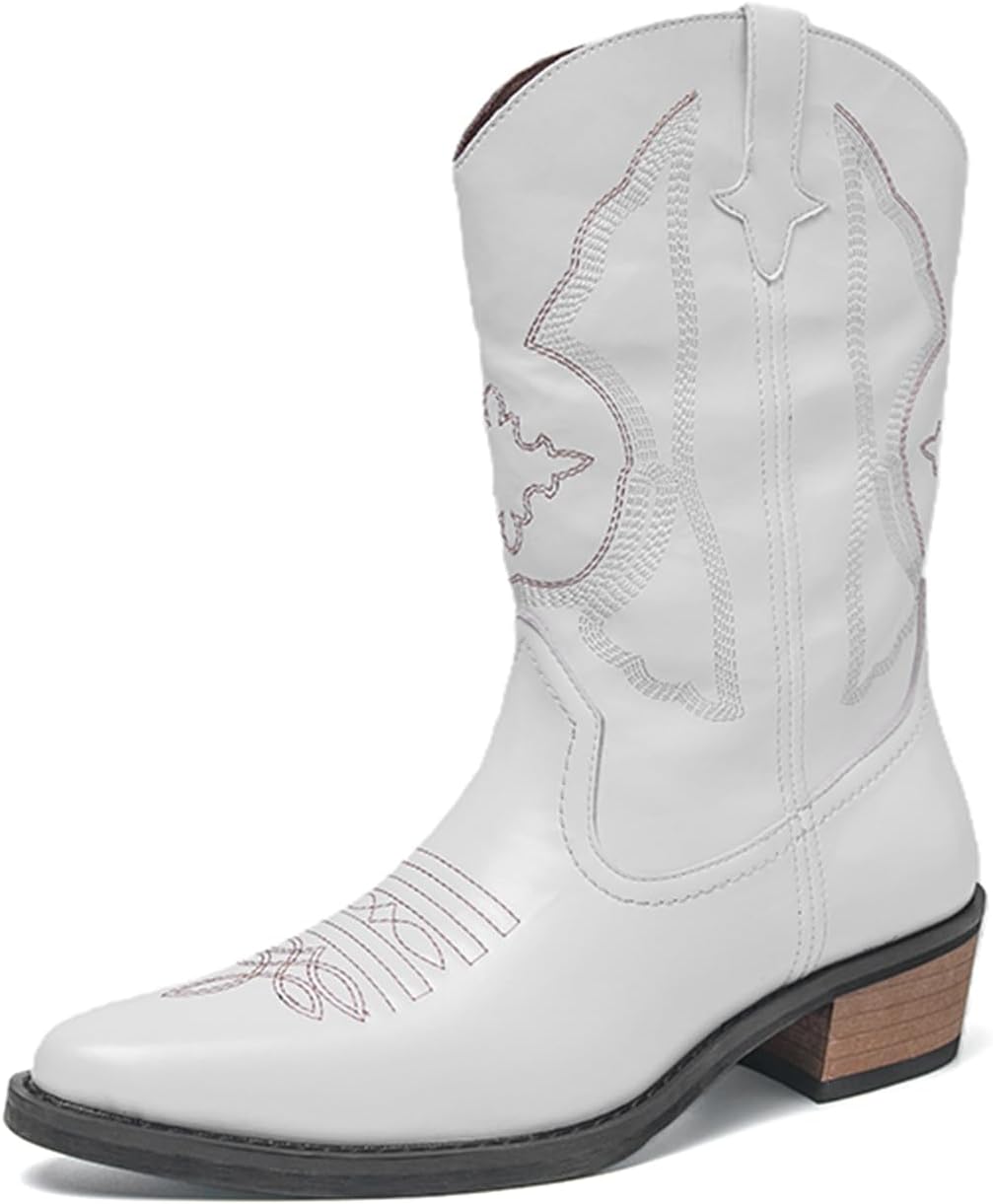 

Мужские ковбойские сапоги CHUUMEE с заостренным носком, классический модный дизайн с вышивкой, западные ботинки для мужчин, устойчивые к скольжению и прочные, белый