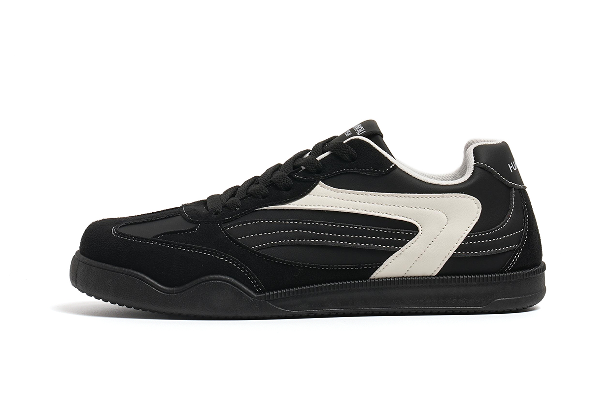 

HUANQIU Мужские черные низкие скейтборд-кроссовки из синтетической кожи и текстиля, износостойкие и легкие