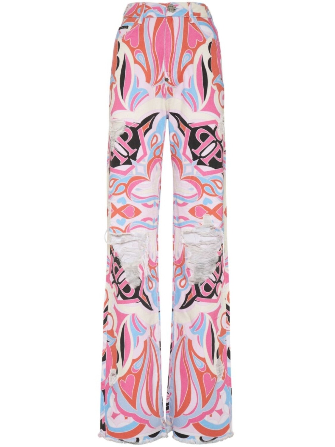 

Philipp Plein широкие джинсы Colorful Circus с завышенной талией, белый