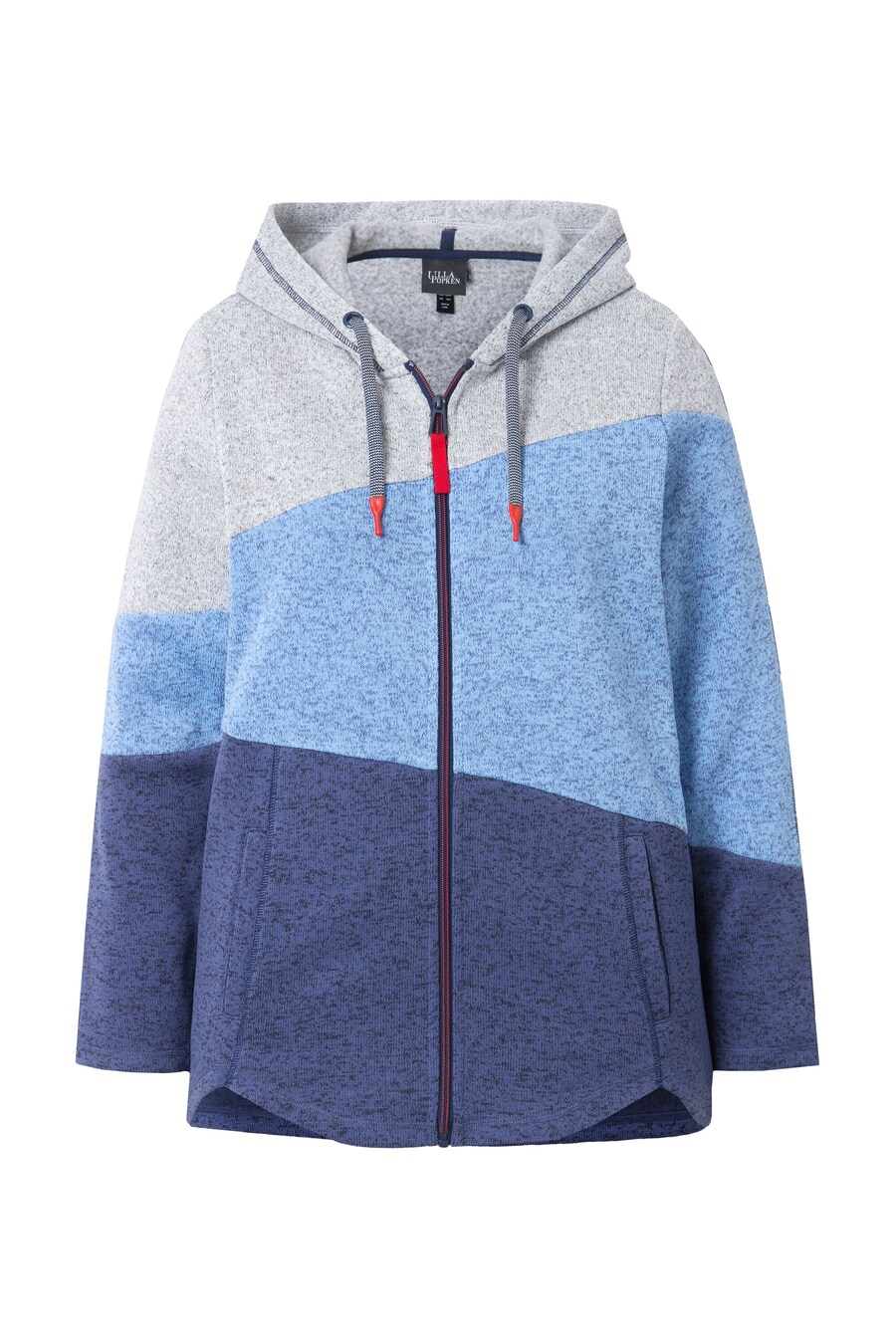 

Толстовка с капюшоном на молнии Ulla Popken, цвет Light blue/Dark blue/Silver grey