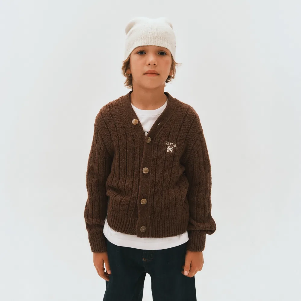 Детский оверсайз кардиган букле Паро, коричневый, от Satur Kids