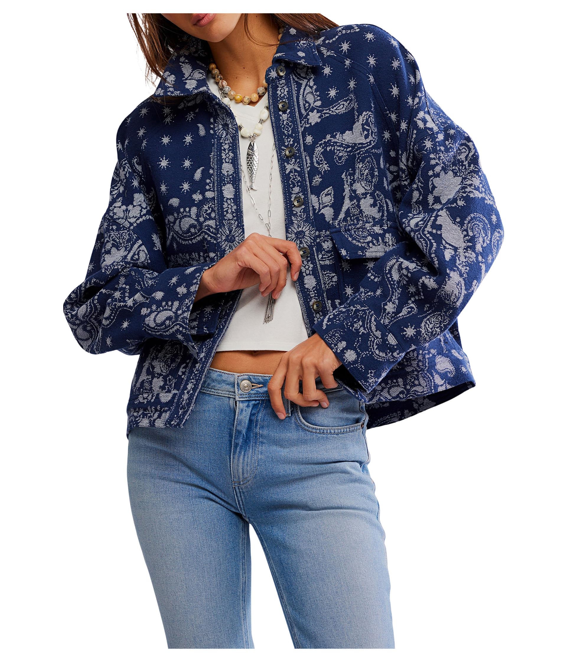 

Рубашка Free People Bandana Jacquard Shirt, цвет Indigo Combo