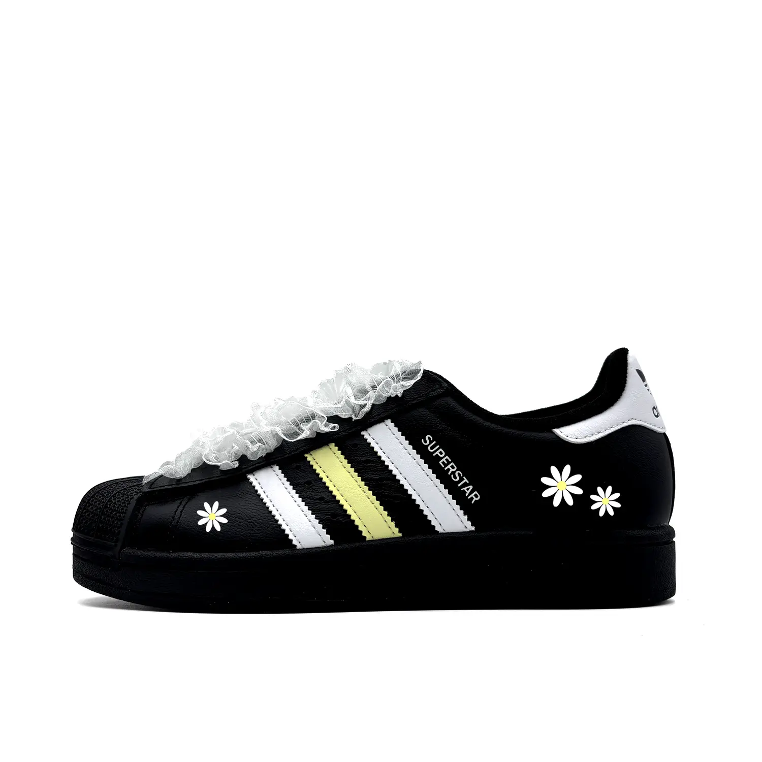 

Superstar 2 Small Daisy устойчивые к истиранию низкие детские скейтбординг кроссовки black yellow для подростков Adidas Originals, черный/синий