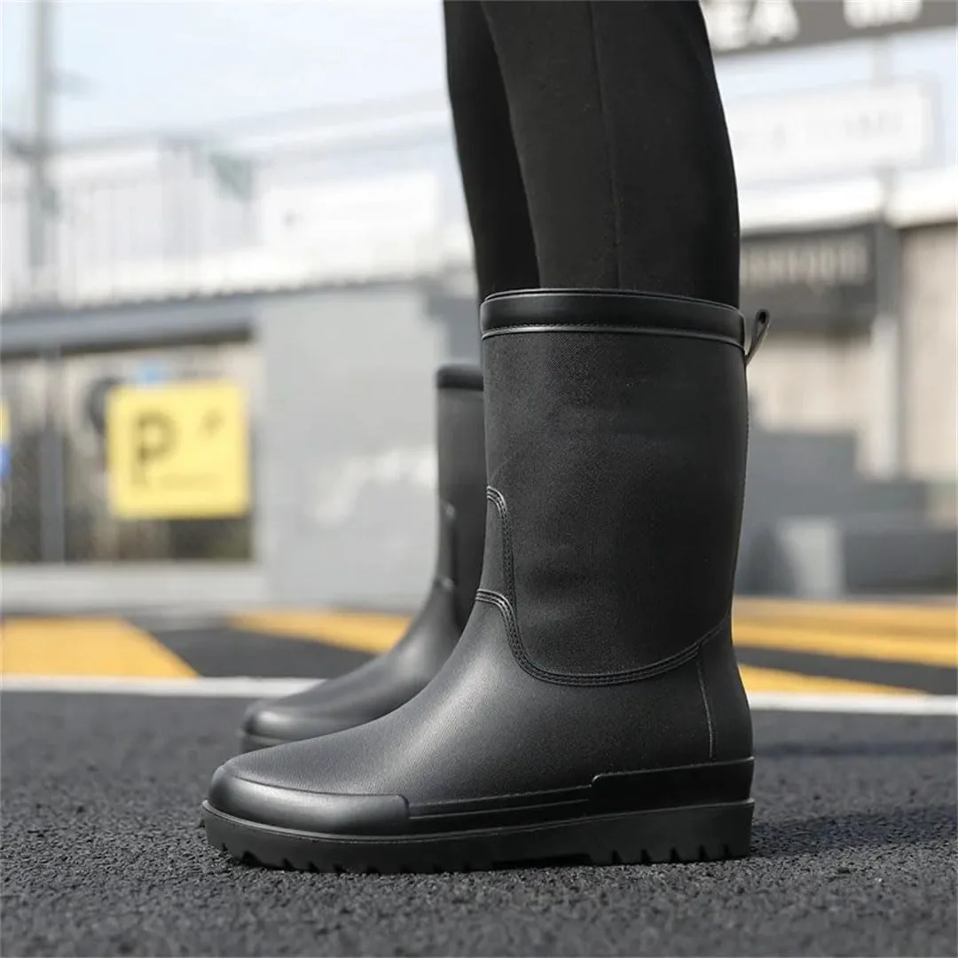 Мужская обувь для дождя, резиновые сапоги, взрослые водонепроницаемые средние по длине ботинки, мягкая и нескользящая толстая подошва Generic, черный — фото 3