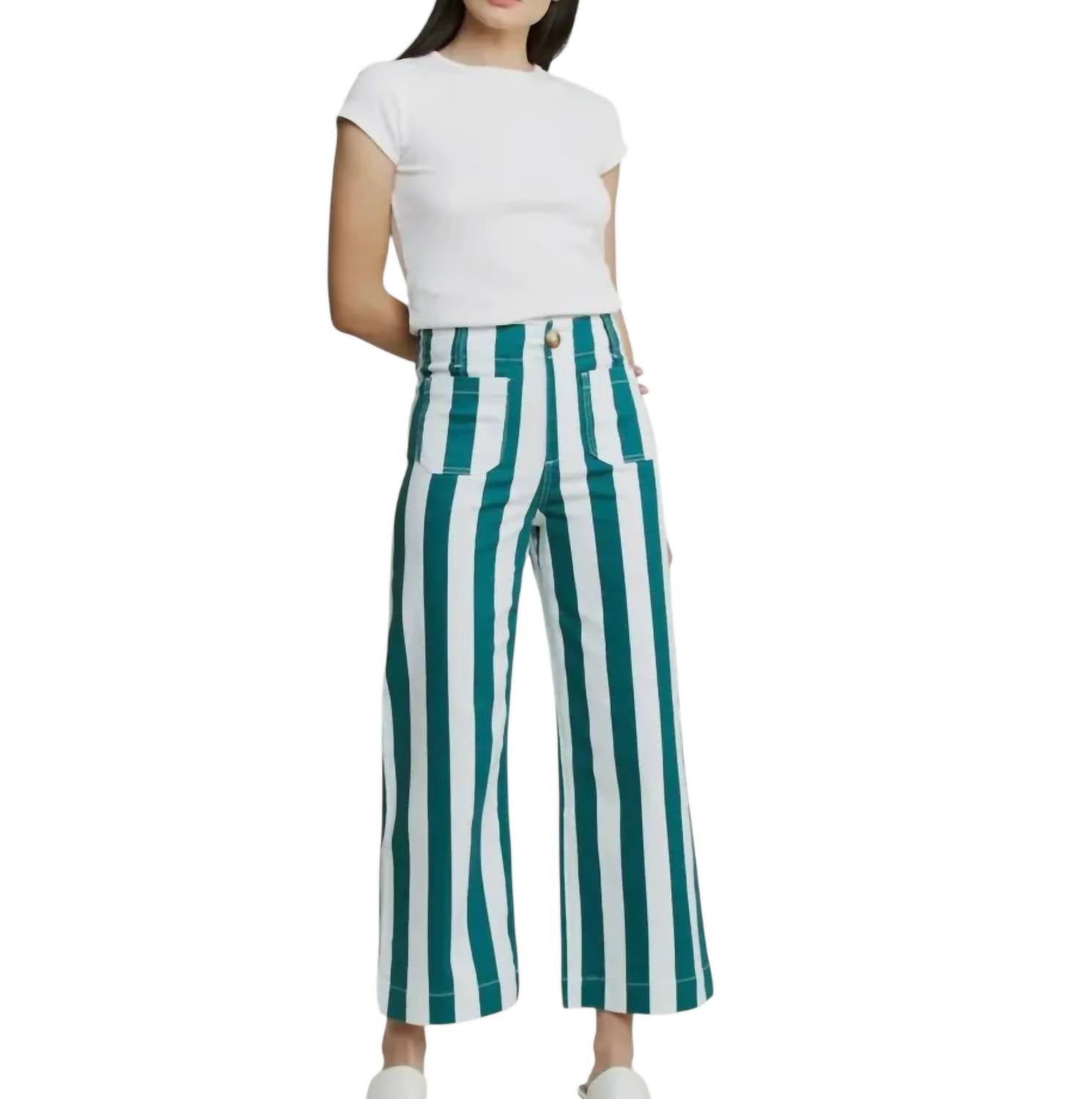 

Mica denim Полосатые брюки с высокой талией, зеленого цвета