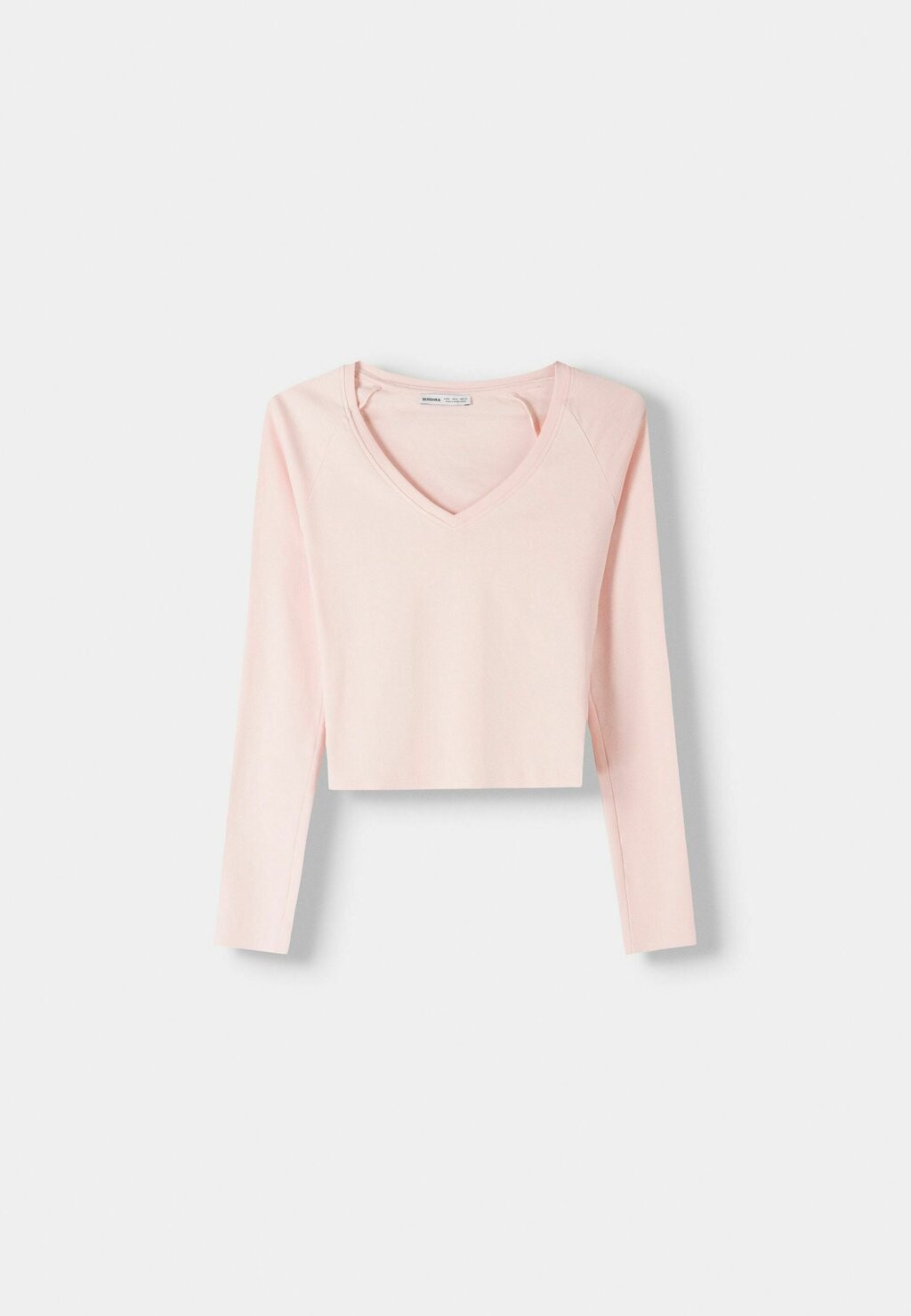 

Топ с длинными рукавами LONG SLEEVE V-NECK Bershka, розовый