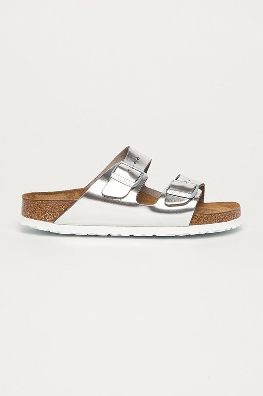 

Кожаные тапочки Arizona SFB Birkenstock, серебро