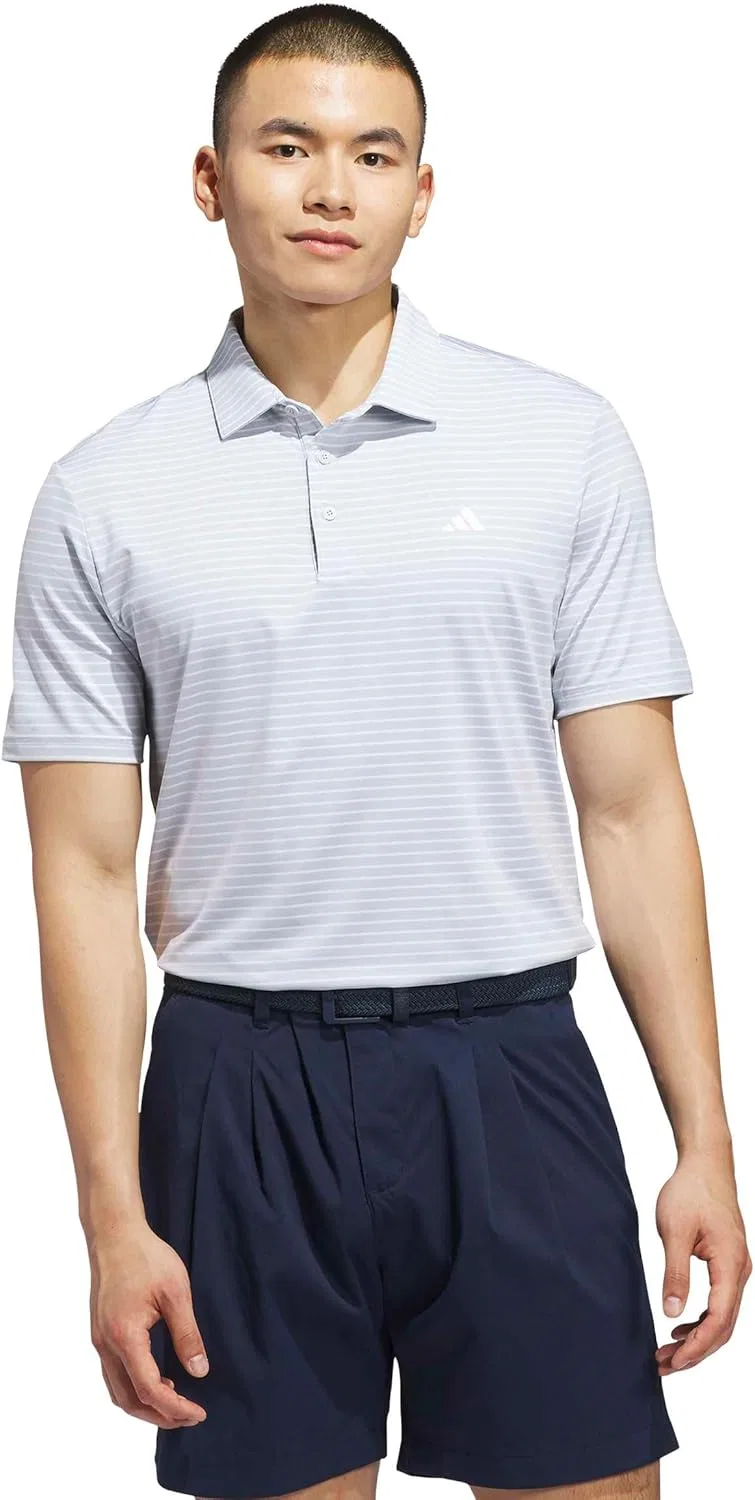 Поло мужское с полосками, adidas, цвет Clear Grey, White