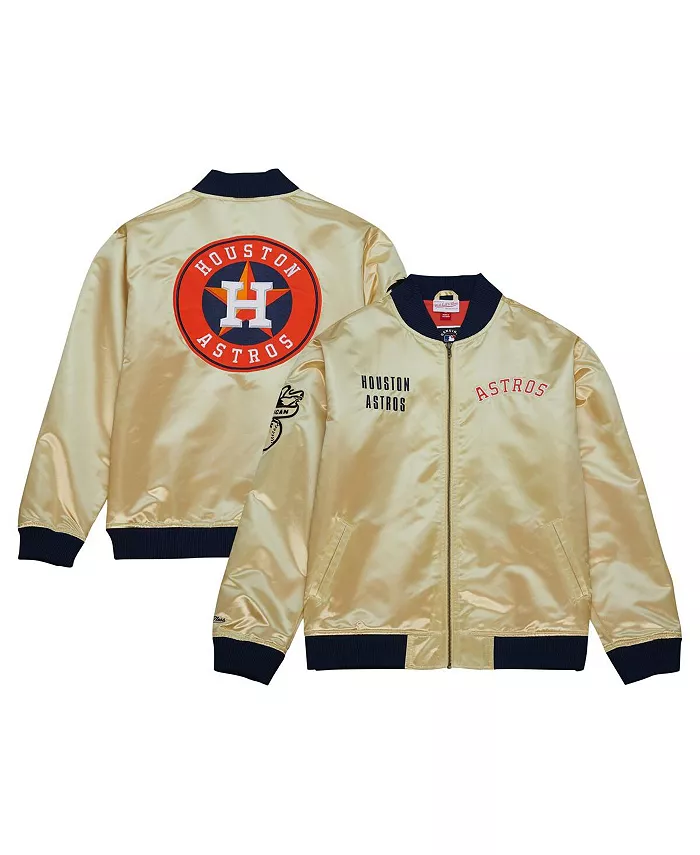 

Мужская легкая атласная куртка с молнией Houston Astros OG 2.0 золотистого цвета Mitchell & Ness