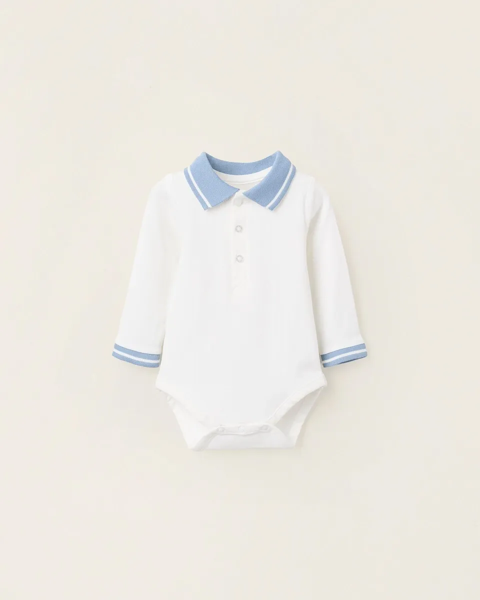 

Боди для мальчика с кнопками/кнопками в стиле поло Zippy, белый/синий