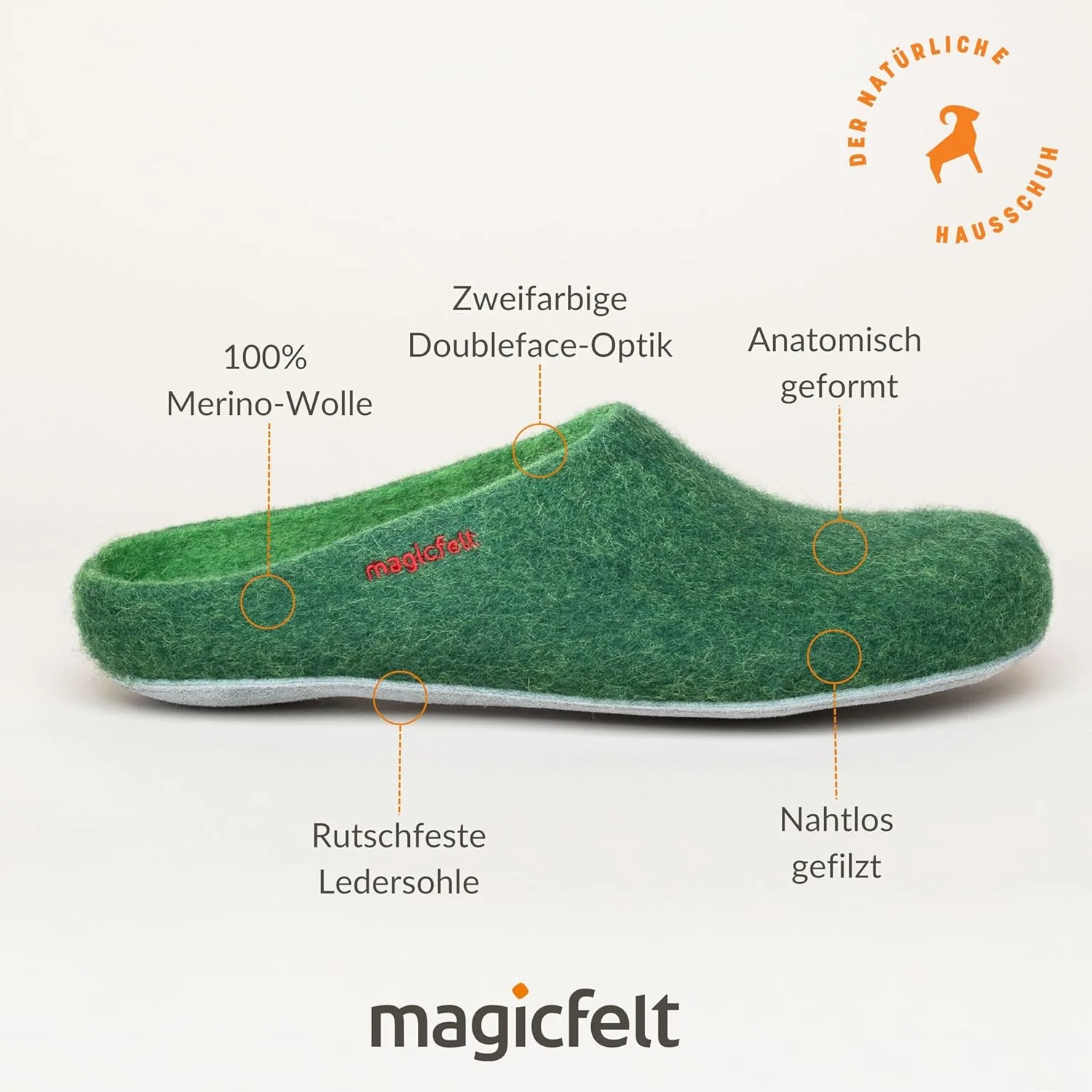 Войлочные тапочки Magicfelt AP 701 из 100% шерсти мериноса. Тапочки мужские и женские на платформе из высококачественной кожи - Сделано в Тироле, темно-зеленый — фото 3