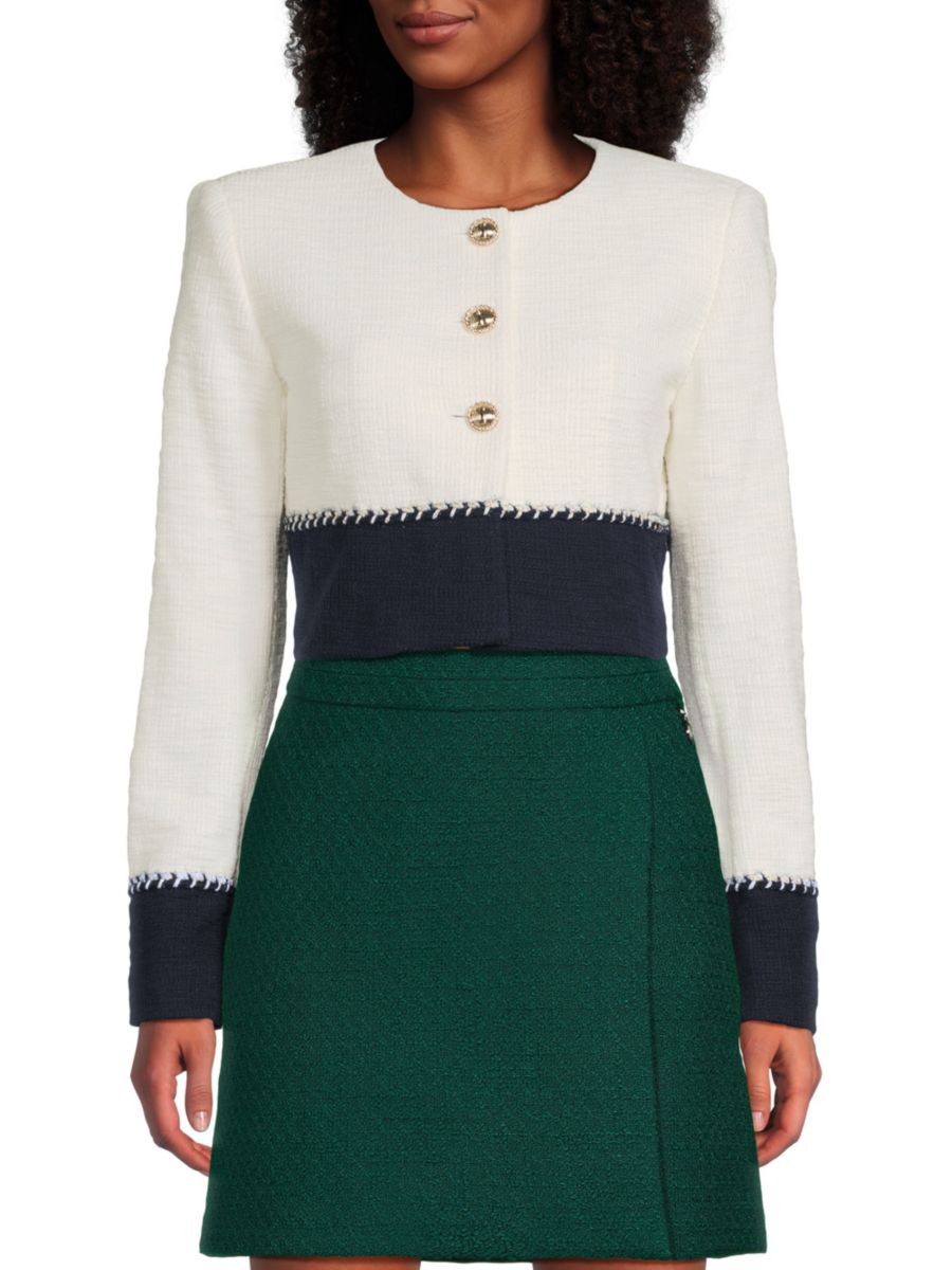 

​Твидовый пиджак в стиле колорблок Karl Lagerfeld Paris, цвет Soft White Navy