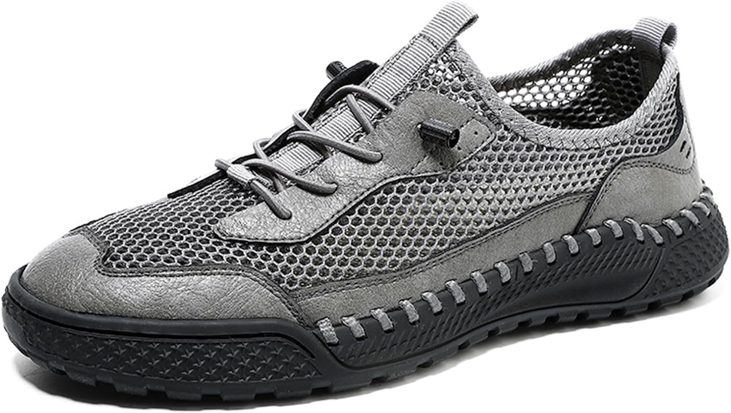 

Мужские дышащие сандалии Galonfulty с сеткой и вырезами, повседневные кроссовки для лета, с антискользящей подошвой, поддержкой свода стопы, для вождения, походов и прогулок, эластичная шнуровка, слипоны-лоферы, серый