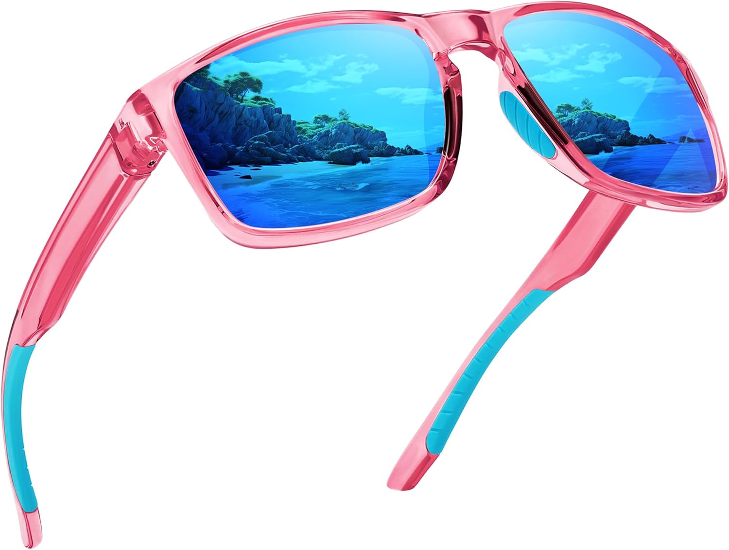 

Спортивные поляризованные солнцезащитные очки для мужчин и женщин с защитой от УФ-излучения, небьющиеся, для вождения, бега, рыбалки, походов Ofwin, Clear Pink Frame/Blue Mirror Lens