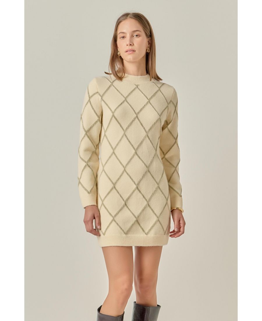 

Женское трикотажное платье с люрексовым узором аргайл English Factory, Cream