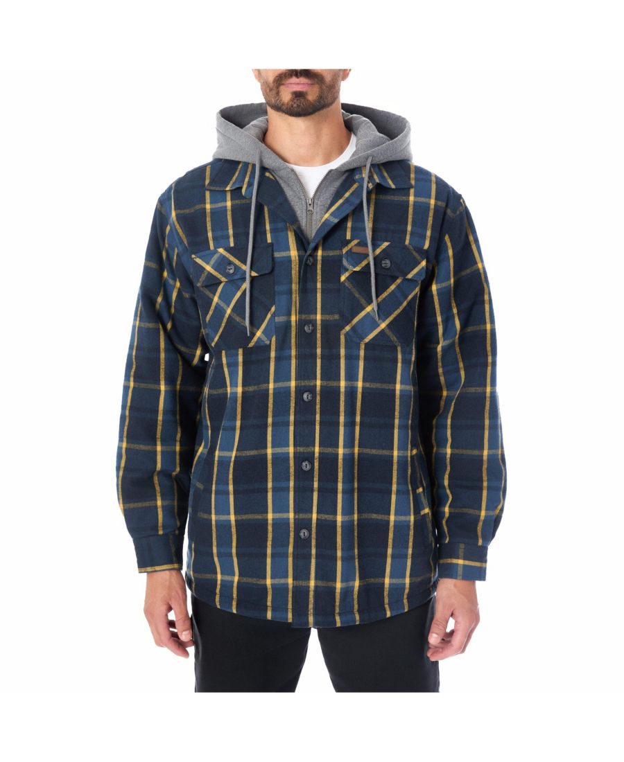 

Мужская фланелевая рубашка-куртка с капюшоном и подкладкой из искусственного меха (шерпа), с вставкой Smith's Workwear, Blue/black-616