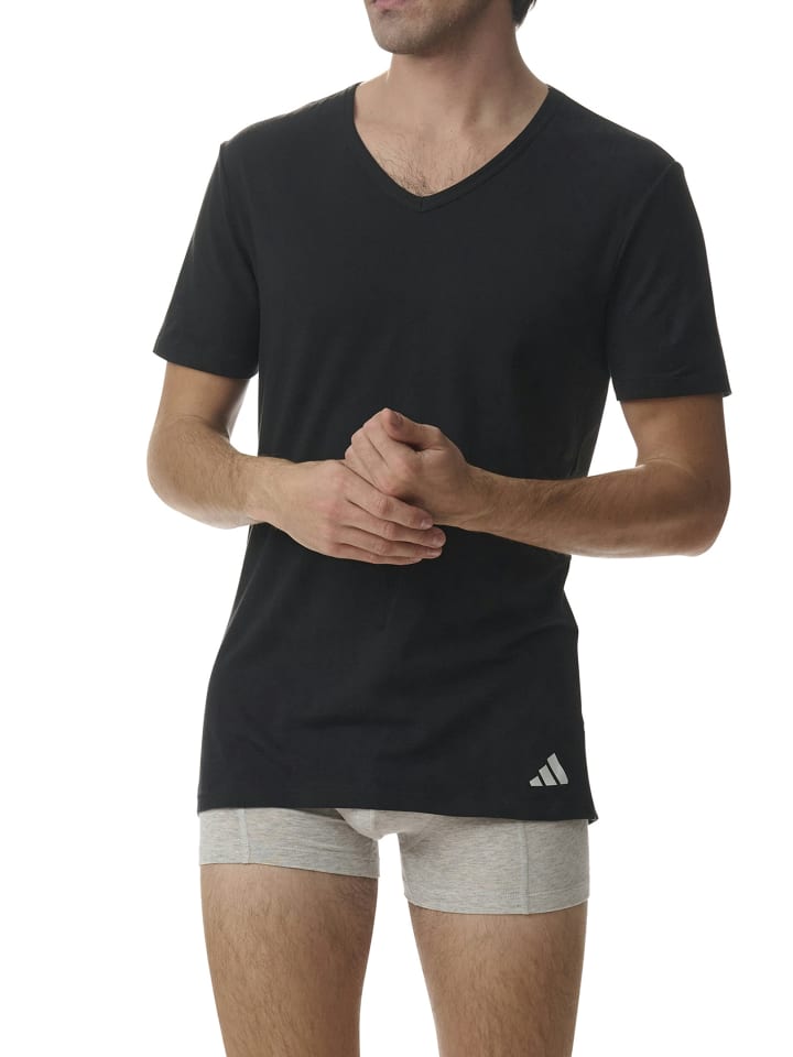 Футболка Basic с V-образным вырезом 6P черного цвета adidas — фото 3