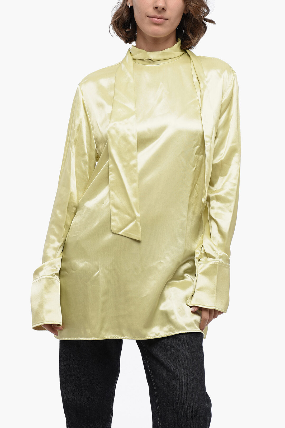 

Атласная блузка Jil Sander с завязкой на шее, желтый