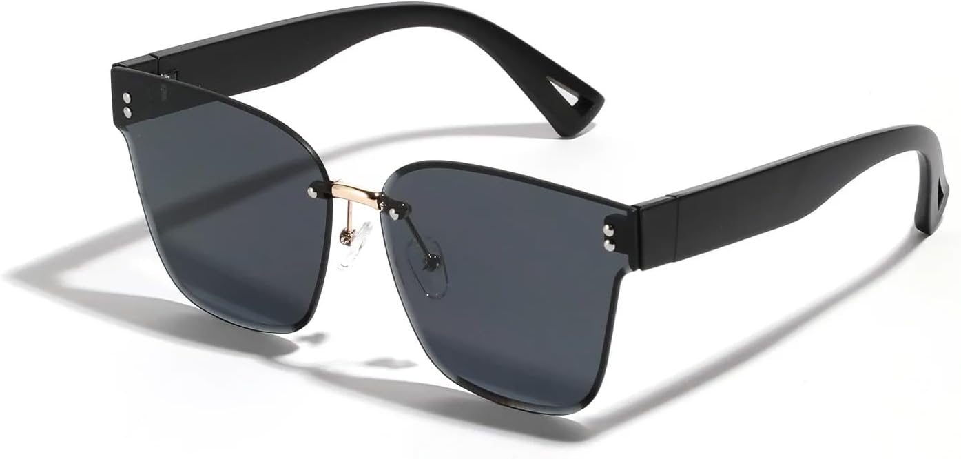 

Ретро-модные панк-солнцезащитные очки без оправы для женщин и мужчин, классические винтажные, большие, с защитой от УФ-излучения UV400, для использования на открытом воздухе VFDHN, Black