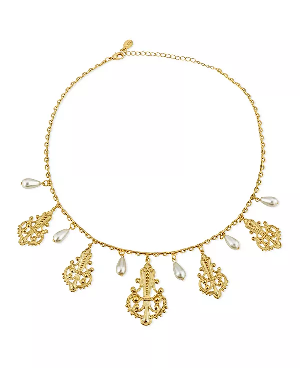 

Ожерелье из тональной филигранной капли с жемчужной каплей 2028, gold-tone