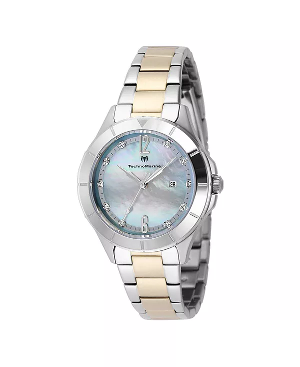 

Женские часы tm-825002 luna quartz white, blue циферблат Technomarine, gold