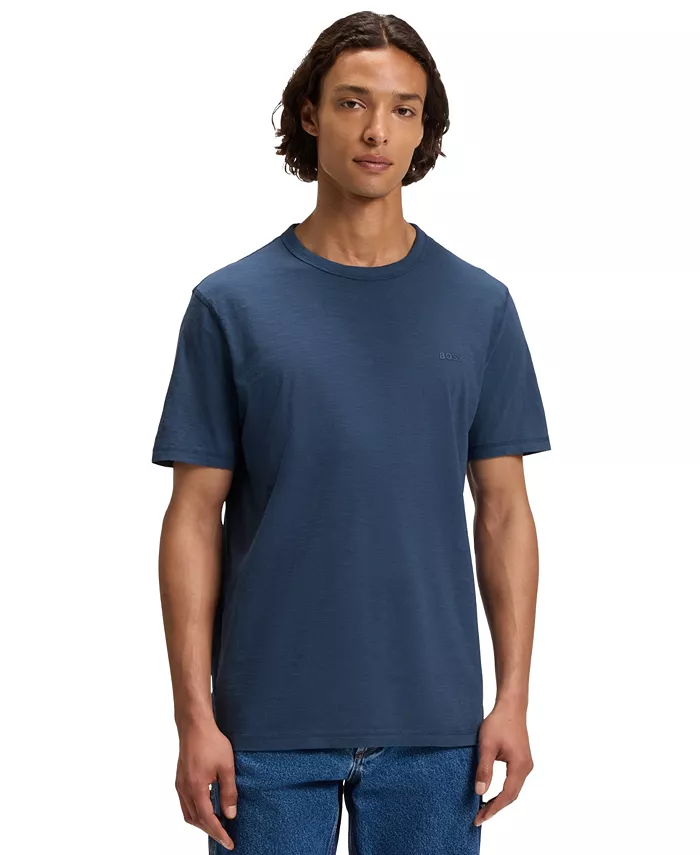 

Мужская футболка из хлопка Slub Regular-Fit Hugo Boss, синий